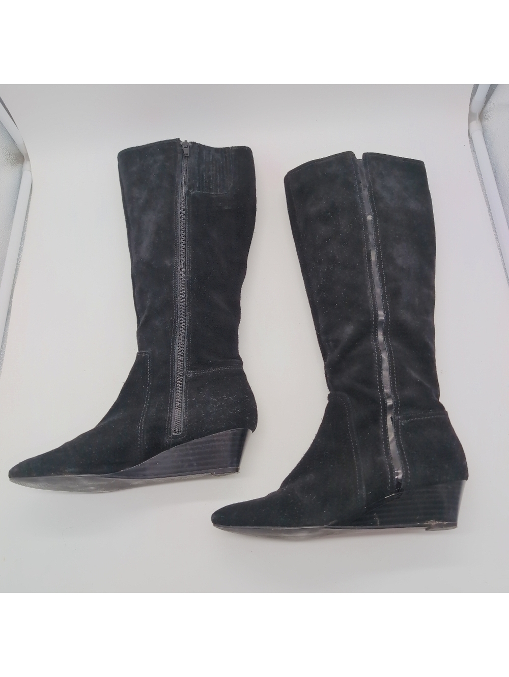 Alfani Swaye Sz 6 Black Suede Knee-High Wedge Boots F0031 - Picture 2 of 7